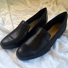 Clarks Collection Juliet Hanley Women Size 9 Wide Black Textured Loafers Shoes picture