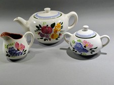 Vintage MCM Stangl Fruit and Flowers Tea Pot Creamer & Sugar Set Kay Hackett picture