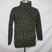 Magaschoni Womens M Green Cheetah Leopard Animal Turtleneck Cashmere Sweater picture