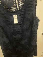 Talbots Navy Lace Fish Pattern Sleeveless V-Neck sleeveless sheath. Size 14 NWT picture