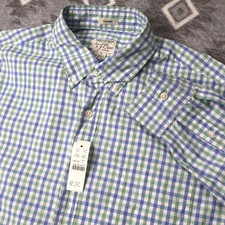 J.Crew Mens Secret Wash Gingham Stretch Shirt AU469 Green Blue Large Classic Fit picture