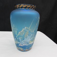 Fenton Indigo Blue GSE OOAK Ghost Ship JK SPINDLER Hand Painted Vase 2013 W195 picture