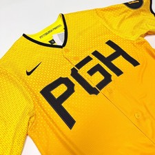 $140 NWT Authentic NIKE Pittsburgh Pirates City MLB Baseball Gold Jersey LARGE picture