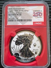 1986-2026 NGC REVERSE PROOF Silver Eagle 40th Privy 2026 Ascension Islands 1oz  picture
