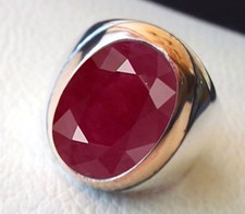Solid 925 Sterling Silver Natural Ruby Corundum Gemstone Huge Men's Unisex Ring picture
