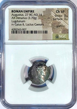 27 BC-14 AD Augustus Ancient Roman Silver Denarius Coin Lugdunum NGC Choice VF picture