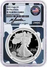 2025 S $1 Proof Silver Eagle NGC PF70 UCAM FDOI Gaudioso Signed Navy Camo Core picture