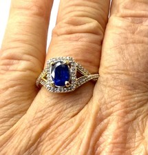 2.12 Ct Oval Cut Blue Sapphire Diamond Wedding Ring 14K Solid Yellow Gold picture