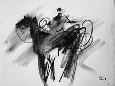 Western Cowboy Surrealist Charcoal Drawing Original Signed 11”x14” Paper picture