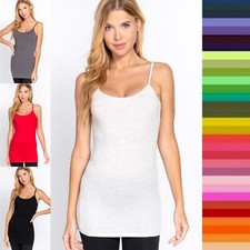 XL 1XL 2XL 3XL Women Tank Top Plus Size Long Cotton Cami Spaghetti Straps No Bra picture