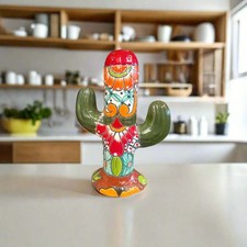 Colorful Talavera Cactus Sculpture | Mexican Ceramic Decor picture