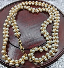 VINTAGE NAPIER DOUBLE FAUX PEARL GOLD WOVEN 30