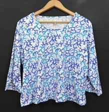 Lulu-B Women's Blue Coral Print 3/4 Sleeve Jersey Top Size XL picture