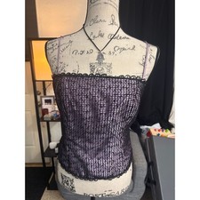 Pelicana USA Lilac Black Sequin Mesh Top Vintage Y2K Cami 60037 Medium picture