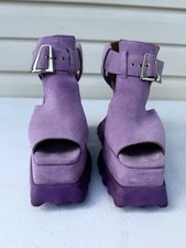 Fluevog Munster Max Daisy Purple Suede Daisy T-strap Wm 8,  Platforms, 5” Heels picture