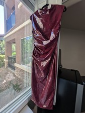 Naked Wardrobe glossy burgundy faux-patent vinyl garment picture