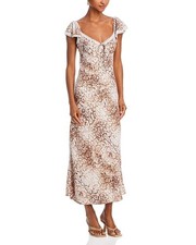 WAYF Melissa Lace Trim Maxi Dress Women's M Brown Python Ruffle Side Zip Closure picture