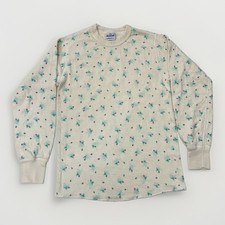 Vintage 80s Duofold Thermal Shirt Womens Large Ivory Pink Ditsy Floral USA picture