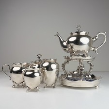 Vintage J.N.D & ZN Silver-Plated Tea Service Set with Blue Onion Inserts  picture
