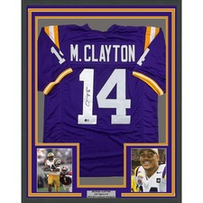 Framed Autographed/Signed Michael Clayton LSU 35x39 Purple Jersey JSA COA picture