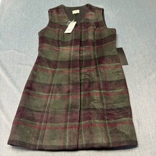 Tuckernuck Women's Shift Dress Size 14 Green Purple Plaid Sleeveless V-Neck NWT  picture
