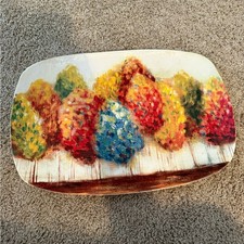 Pier 1 Imports | Fall Trees White, Red, Orange, Blue Ironstone Platter picture