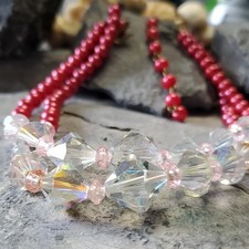 Vintage Necklace Choker AB/ red Acrylic Graduated Bead Chunky Statement picture
