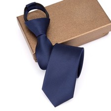 Men's Zipper Necktie Solid Color  Slim Lazy Tie Business Wedding Formal picture