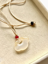Natural Undyed Agate Carved Auspicious Cloud Pendant Necklace Fish Scale Pattern picture