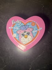 Vintage Furby May-Lah May-Tah heart shaped tin with four colorful Furby toys picture