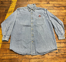 VTG Crable Sportswear Ohio State Buckeyes Denim Button-Front Shirt Mens S Blue picture