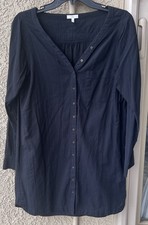 EUC Vintage Joie Black Solid Cotton Long Tunic Top Button Front Small picture
