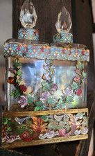 Stunning Antique French Cut Crystal and Champlevé Perfume Bottle Set picture