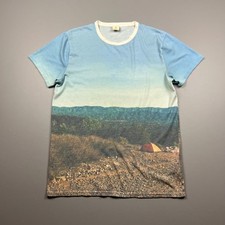Vintage Hollister Graphic T-Shirt Mens M Blue Camping Mountain Landscape Print picture