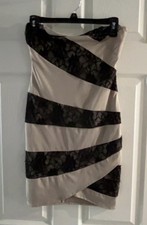 NWT Forever 21 Strapless Taupe & Black Lace Overlay Bodycon Mini Dress Small picture