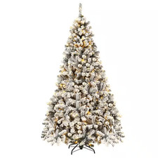 7.5 Ft. Pre-Lit LED Premium Snow Flocked Snow Hinged Artificial Christmas Tree w picture