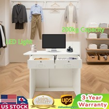 40in LED Reception Desk W/ 2 Drawers White Wooden Checkout Counter Office Retail picture
