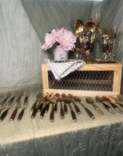 Vintage Siam Thailand 67 Piece Flatware Serving Brass Buddha picture