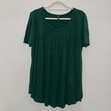 Allegrace Women Sz 1X Everyday Half Sleeve Blouse Green Ruffle Stretch Casual picture