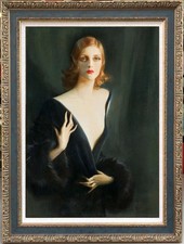 Hand Painted Classical Oil Painting Red‑Haired Lady Art Canvas Vintage Style picture