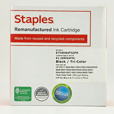 New Staples Ink Cartridge HP 62 N9H64FN for HP Envy 5540-5544 2pk picture
