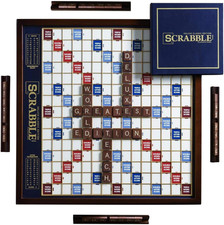 WS Game Company Scrabble Deluxe Edition Rotating Wooden Cabinet Board Game picture