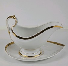 Antique 19th C Old Paris Style French Porcelain Sauce Boat Underplate Gilt picture
