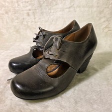 VTG Miz Mooz Leather Lace Up Cut Out Heeled Oxford Mary Jane Shoes Grey Womens 7 picture
