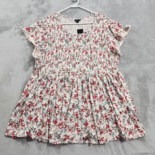 NEW Torrid Top Womens 3X Greenhouse Floral Smocked Babydoll Tunic Flutter Sleeve picture
