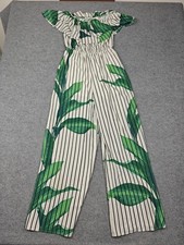 Jealous Tomato Jumpsuit Womens M White Tropical Off Shoulder Ruffle Wide Leg picture