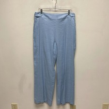 Talbots Light Blue High Rise Pull On Linen Blend Wide Leg Curvy Pants 12 $119 picture