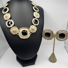 VTG Byzantine Etruscan Revival Antiqued Silver Tone Necklace & Earring Set 17” picture
