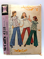 Vintage 1974 McCalls 4318 Girls Top Pants Sewing Pattern Size 7 Cut 1970s picture