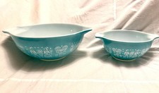 Vintage Pyrex 444 & 442 Amish Butterprint Turquoise Cinderella Mixing Bowls SET picture